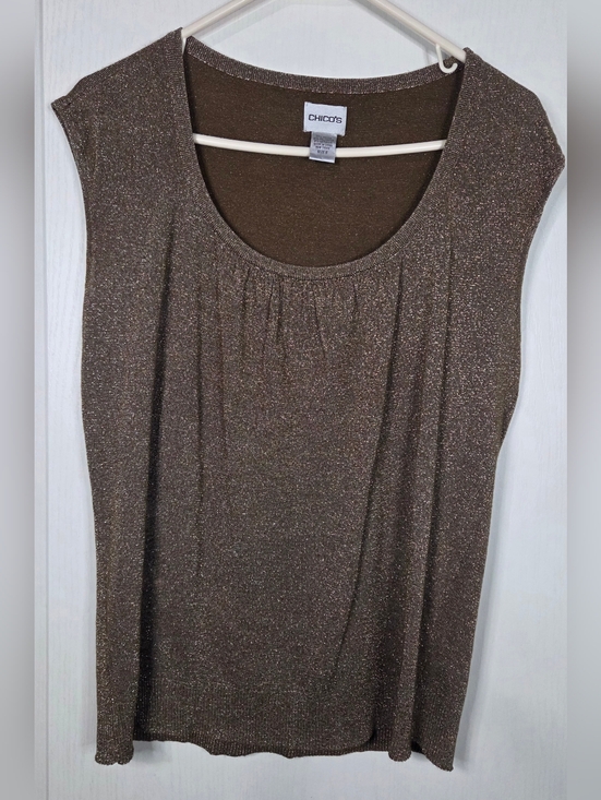 Chico's Tops - Chico's Metallic Brown Sleeveless Knit Top